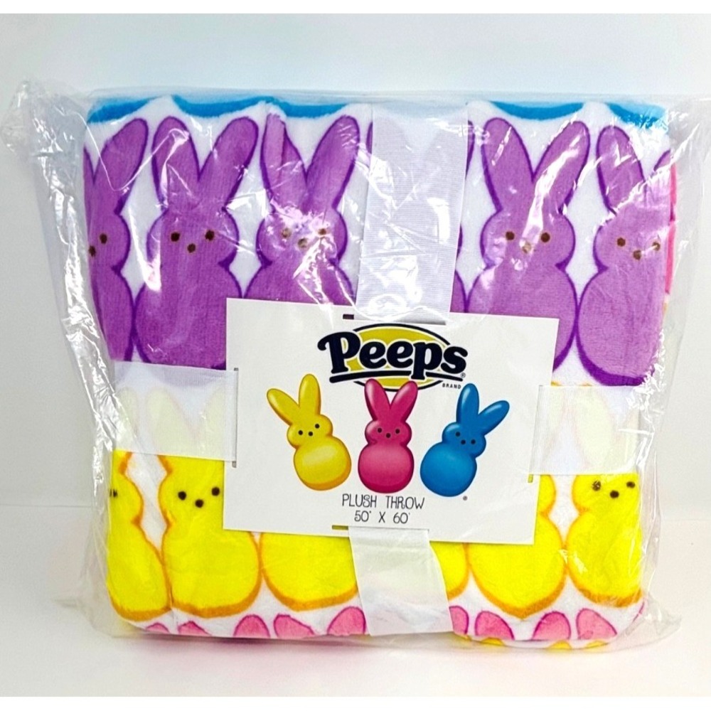 Easter Rainbow PEEPS‎ Bunnies Throw Blanket Gift Basket Candy Soft Plush 50"X60"